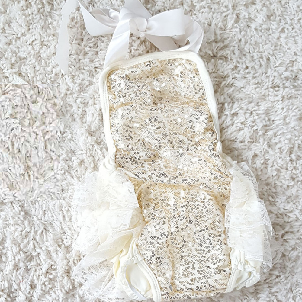 NWOT Ivory and Gold Lace Ruffled Onepiece Romper